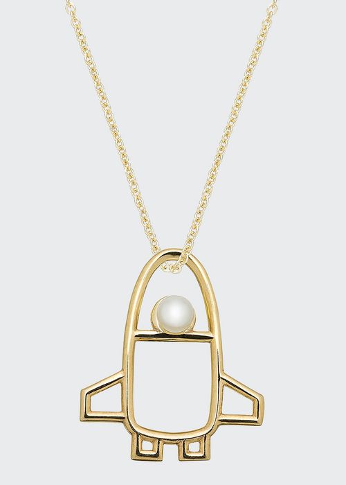 Pearl Space Shuttle Necklace in 9k Gold