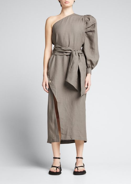 Rhea One-Shoulder Linen Dress