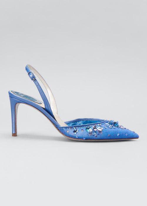 75mm Embroidered Lace Slingback Pumps