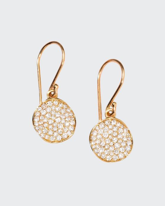 18K Gold Stardust Hammered Disc Drop Earrings with Diamonds