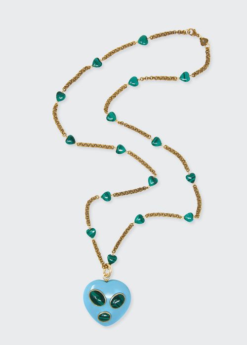 Turquoise and Malachite Heart Charm Necklace