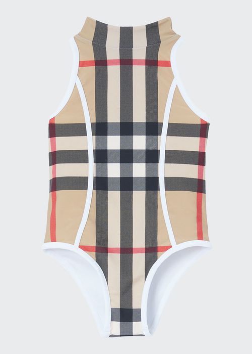 Girl's Vintage Check One-Piece Swimsuit, Size 3-14
