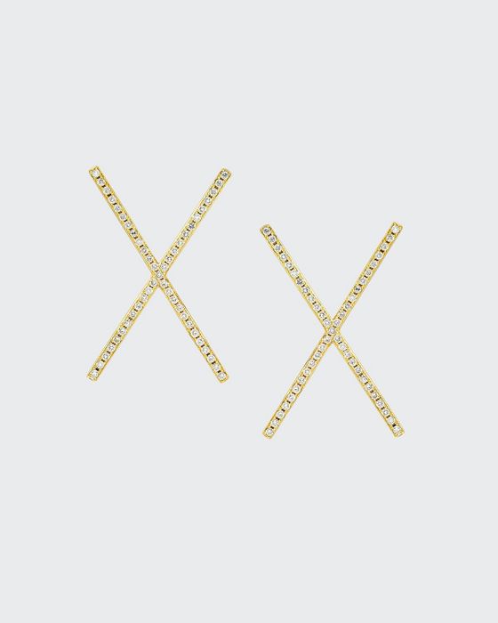18k Yellow Gold Diamond Pave X-Stud Earrings