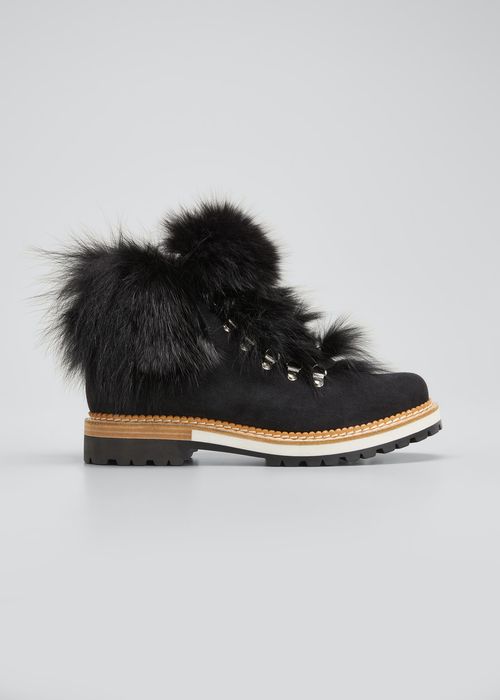 Clara Suede Fur Hiker Boots, Black