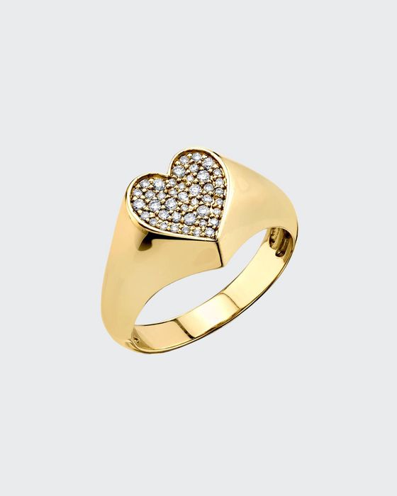 14k Diamond Pave Heart Pinky Ring
