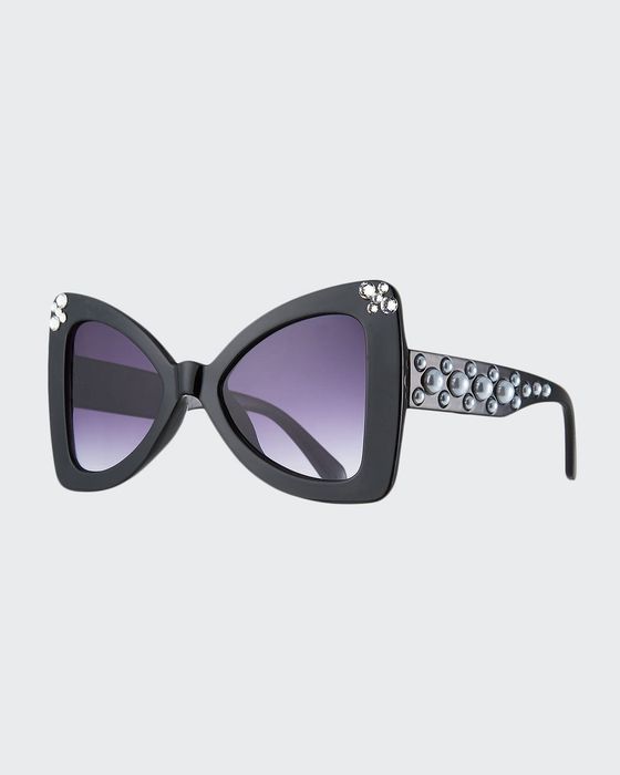 Girl's Crystal Embellished Pearly Cat-Eye Sunglasses