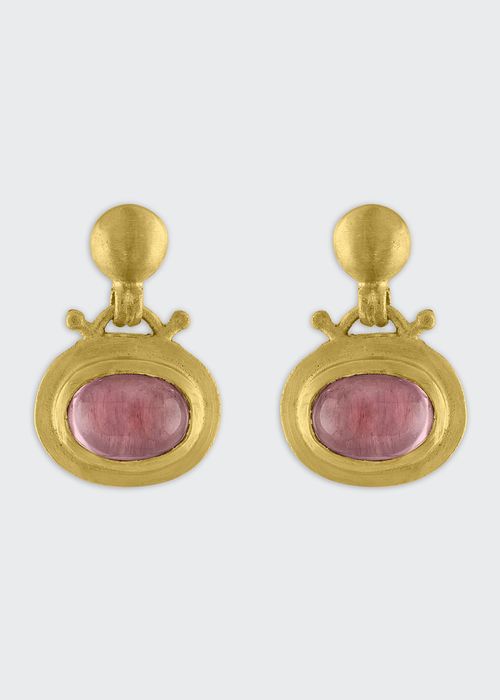 Pink Tourmaline Bell Earrings in 22K Gold