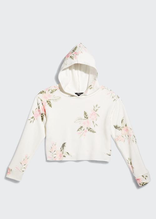 Girl's Floral-Print Cropped Hoodie, Size S-XL