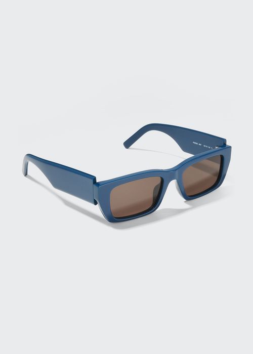 Men's Rectangle Asymmetric-Logo Sunglasses