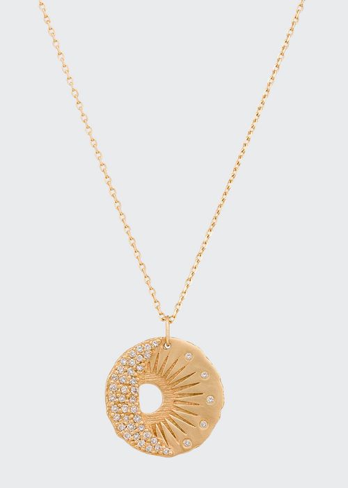 14k Yellow Gold Sun and Moon Diamond Pendant Necklace