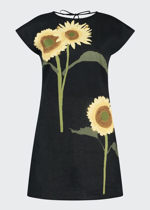 Sunflower-Print Linen Mini Dress
