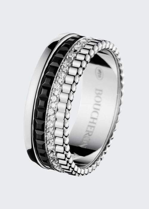 Quatre Small Ring in White Gold with Diamonds and Black PVD