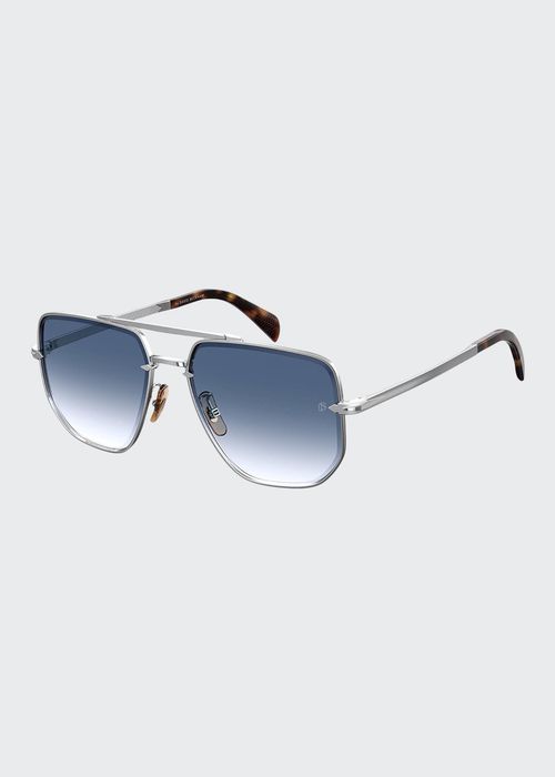 Men's Square Gradient Metal Double-Bridge Sunglasses