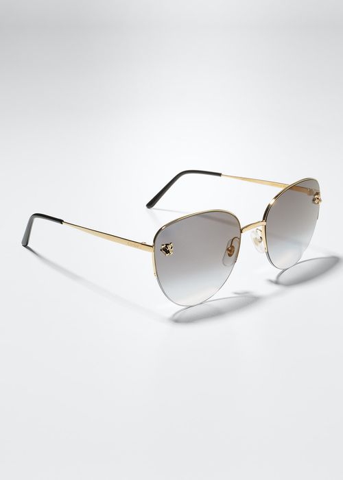 Panthere Semi-Rimless Metal Cat-Eye Sunglasses