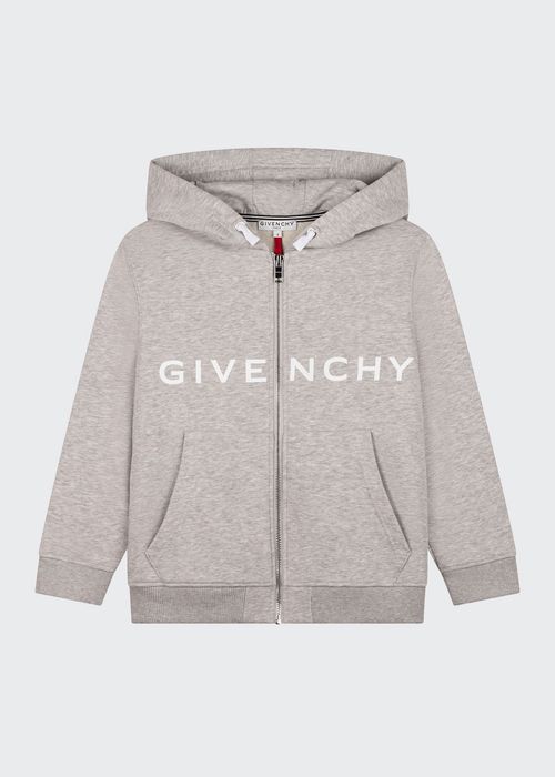 Boy's Zip-Up Hoodie with Small Givenchy On Front & Big 4G Logo On Back, Size 4-6