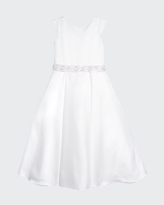 Girl's Eliza Satin Deep Pleat Dress, Size 6-12