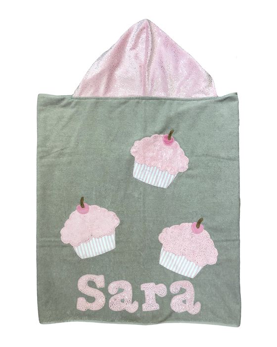 Girl's Cupcake-Print Hooded Towel, Personalized
