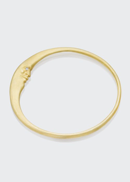 Crescent Moon Face Bangle in 18k Gold and Diamonds