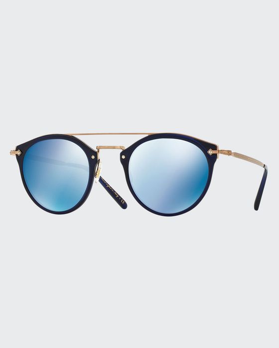 Remick Mirrored Brow-Bar Sunglasses, Blue