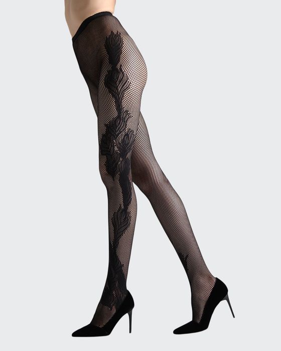 Peacock-Feather Fishnet Tights