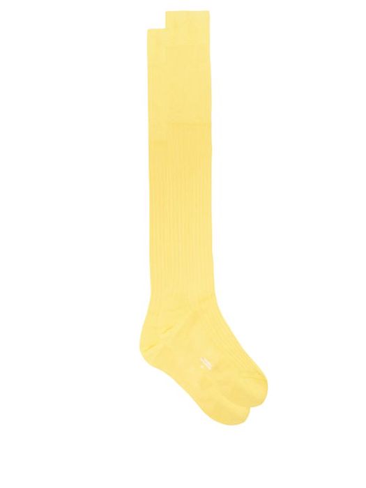 Charvet - Ribbed Cotton-fil D´ecosse Long Socks - Mens - Yellow
