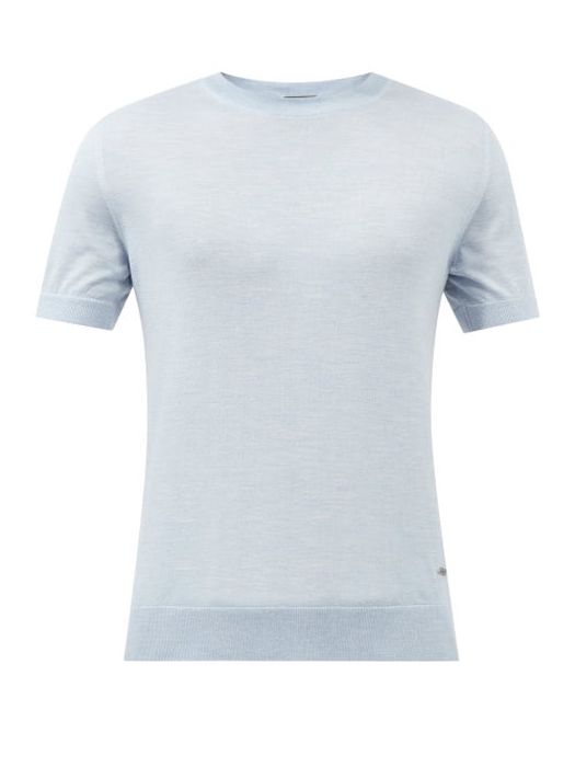 Brioni - Logo-plaque Cashmere-blend Jersey T-shirt - Mens - Light Blue