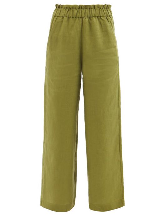 Casa Raki - Natalia Organic-linen Wide-leg Trousers - Womens - Green
