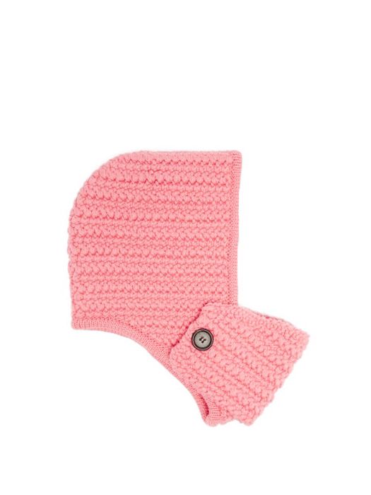 Miu Miu - Mask-front Crocheted Wool Hood Hat - Womens - Pink
