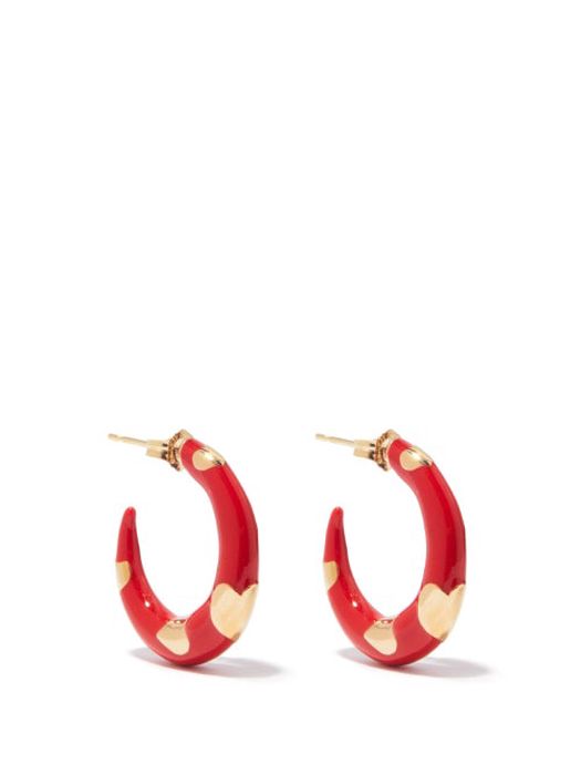 Alison Lou - Petit Amour 14kt Gold & Enamel Hoop Earrings - Womens - Red Multi