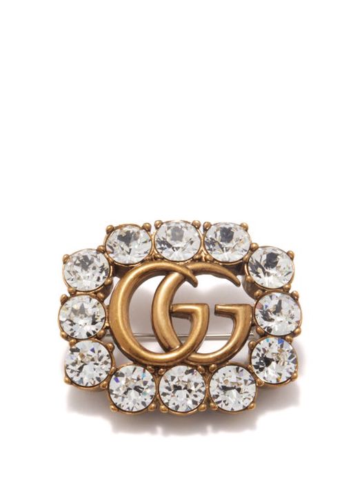 Gucci - Crystal-embellished Gg Brooch - Womens - Gold Multi