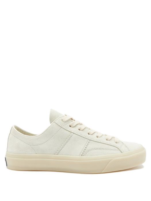 Tom Ford - Marble Logo-plaque Suede Trainers - Mens - Cream