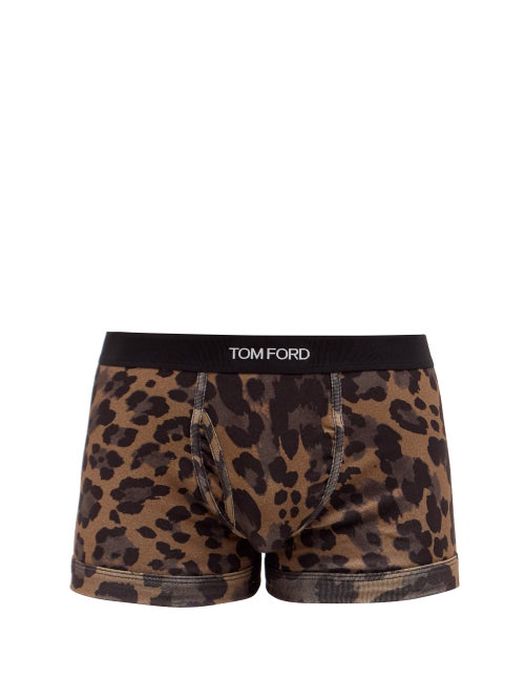 Tom Ford - Leopard-print Cotton-blend Jersey Boxer Briefs - Mens - Beige Multi
