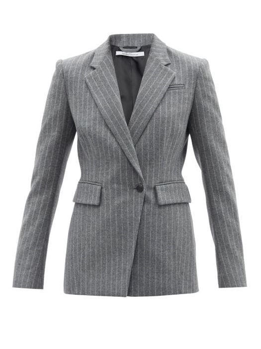 Another Tomorrow - Pinstripe Recycled Wool-blend Blazer - Womens - Grey