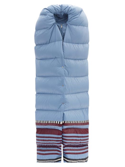 1 Moncler Pierpaolo Piccioli - Adelaide Striped-hem Padded-scarf Jacket - Womens - Light Blue