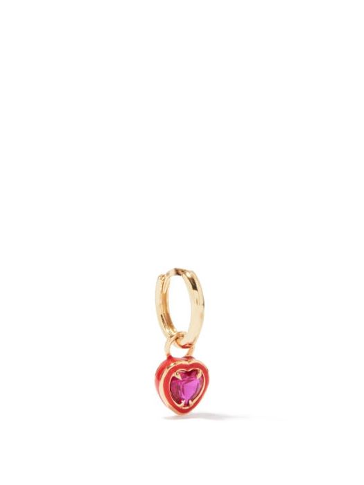 Alison Lou - Heart Enamel & 14kt Gold Single Earring - Womens - Red Multi