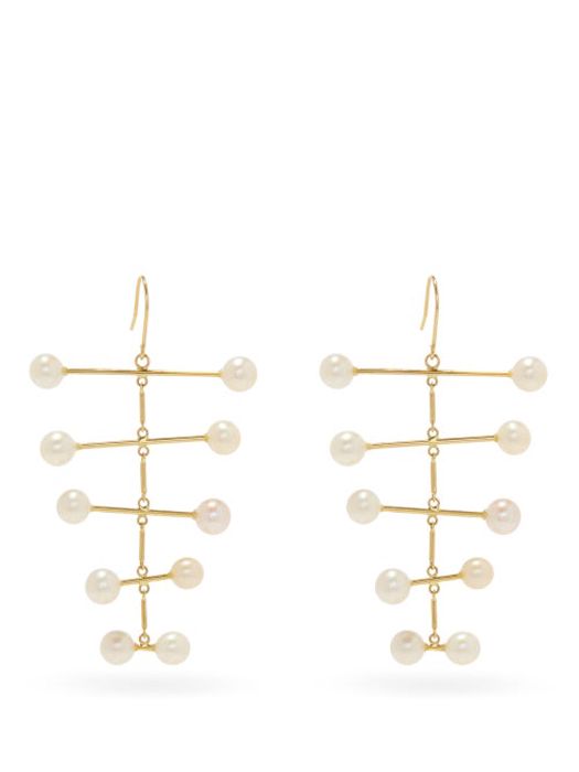Mateo - Pearl Blizzard 14kt Gold Mobile Earrings - Womens - Pearl
