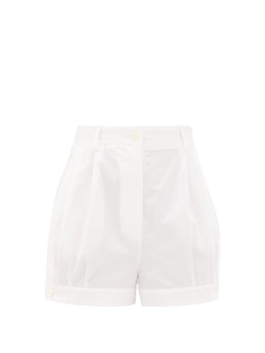 Prada - High-rise Buttoned-cuff Cotton Shorts - Womens - White