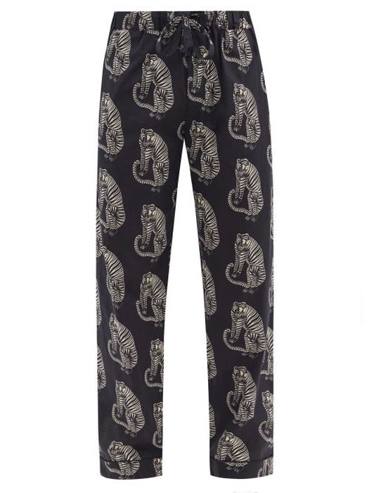 Desmond & Dempsey - Sansindo Tiger-print Cotton-poplin Pyjama Trousers - Mens - Black Multi