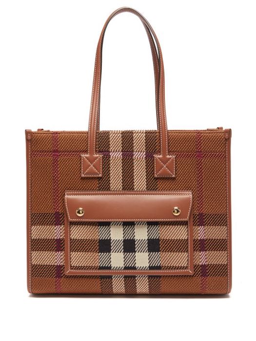 Burberry - Pocket Small Leather Tote Bag - Womens - Brown Multi