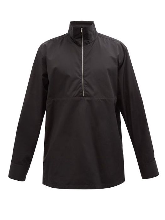 Jil Sander - Zipped High-neck Cotton-poplin Shirt - Mens - Black