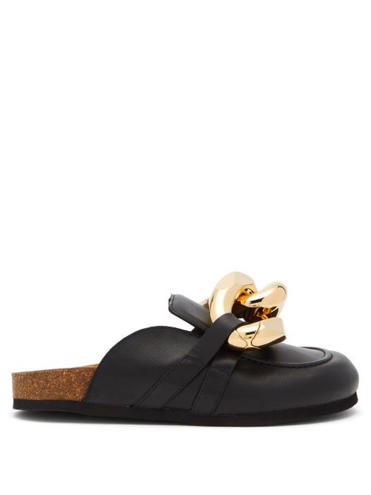 JW Anderson - Chain Backless Leather Loafers - Mens - Black