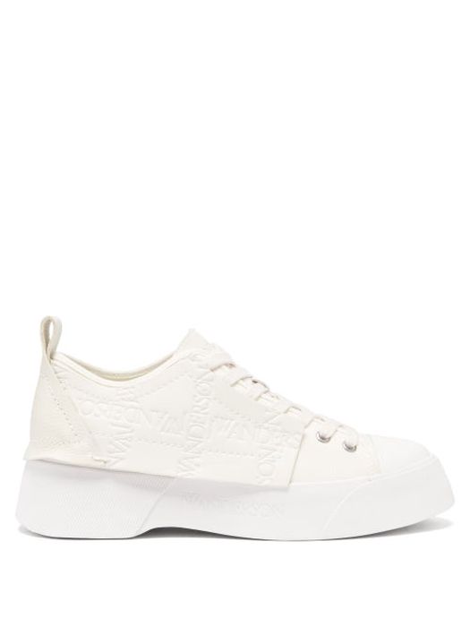 JW Anderson - Logo-debossed Leather And Canvas Trainers - Mens - White