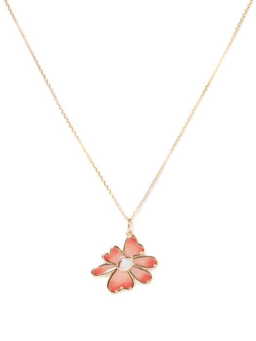 Alison Lou - Funky Flower Opal, Enamel & 14kt Gold Necklace - Womens - Pink Gold