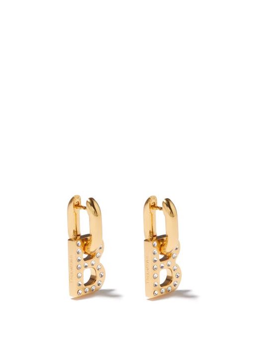 Balenciaga - B-logo Crystal-embellished Drop Earrings - Womens - Crystal
