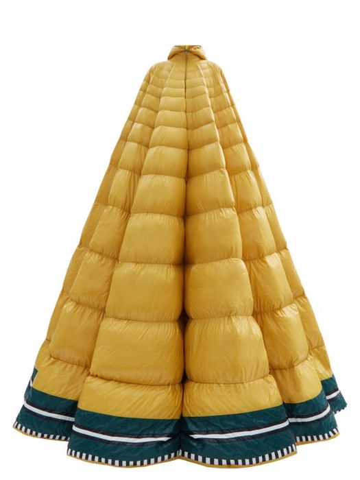 1 Moncler Pierpaolo Piccioli - Erminia Hooded Striped Down-filled Gown - Womens - Yellow Multi