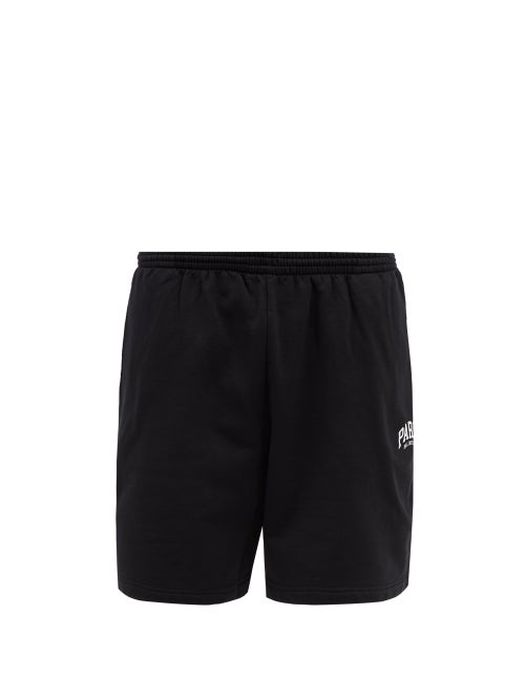 Balenciaga - Logo-print Cotton-jersey Track Shorts - Mens - Black White