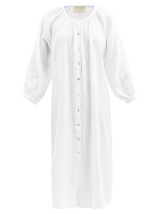 Anaak - Laila Balloon-sleeve Cotton-voile Midi Dress - Womens - Off White
