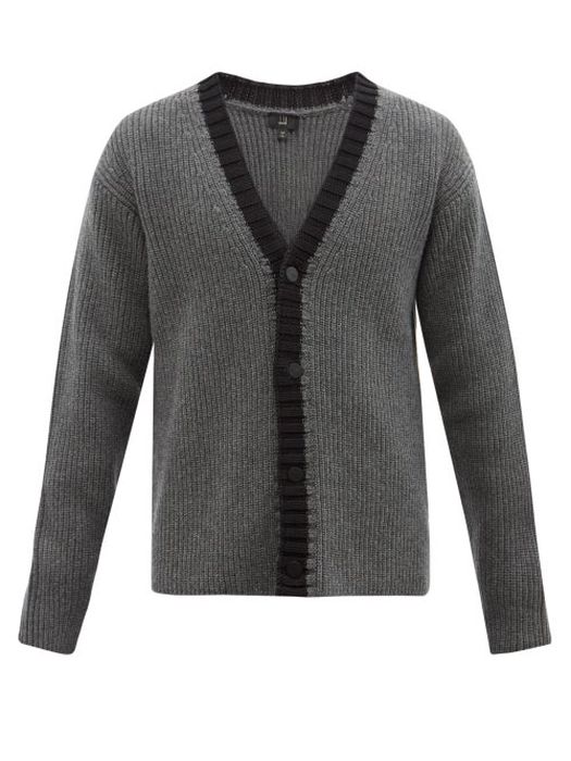 Dunhill - D-series Rib-knitted Wool Cardigan - Mens - Dark Grey
