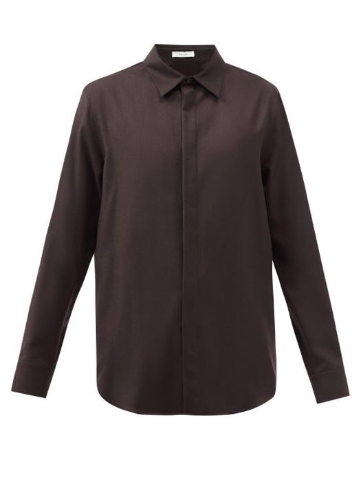 The Row - Zachary Wool-flannel Shirt - Mens - Dark Brown