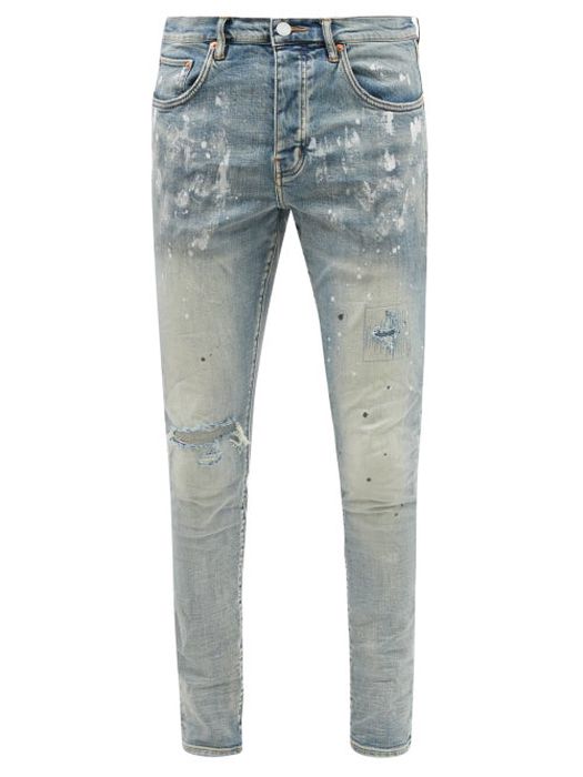 Purple Brand - P001 Distressed Painted Slim-leg Jeans - Mens - Blue